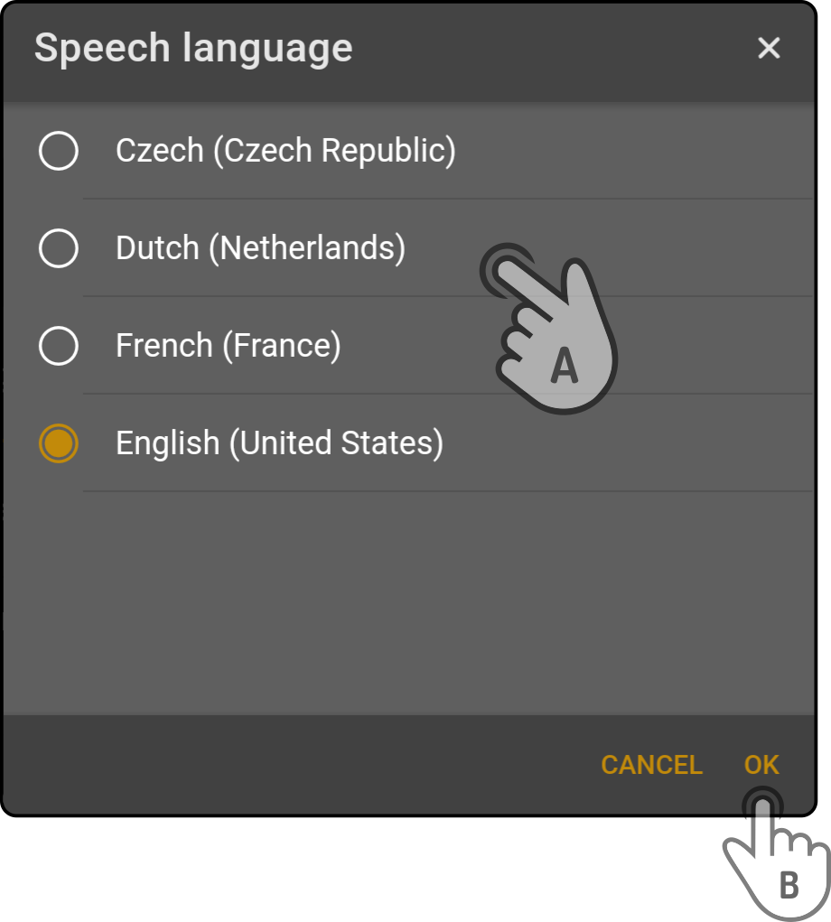 robot speech language selection