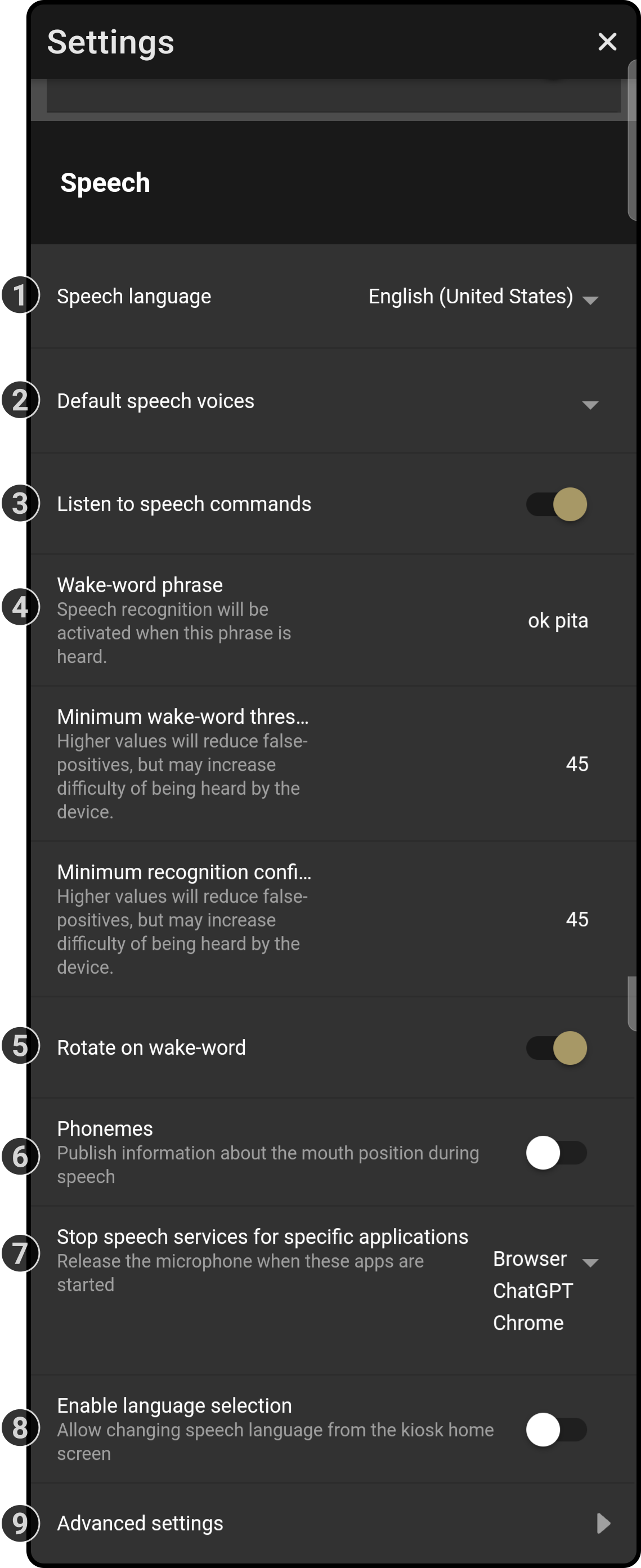 robot speechoptions