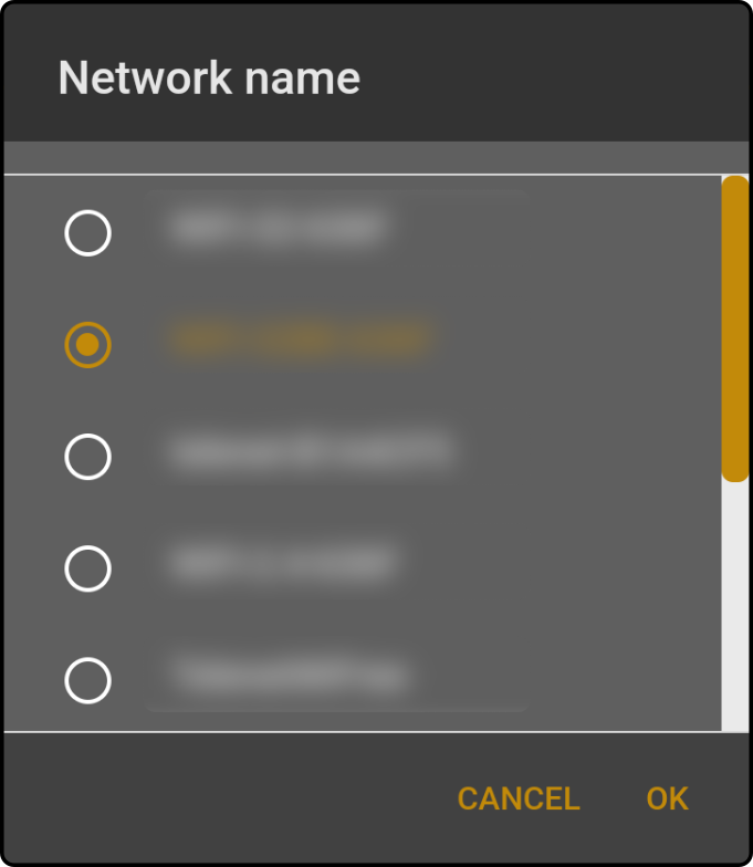 network selection modal