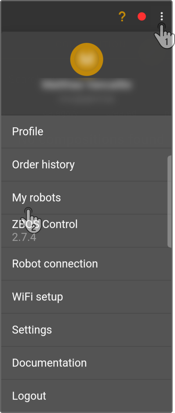 tap my robots menu