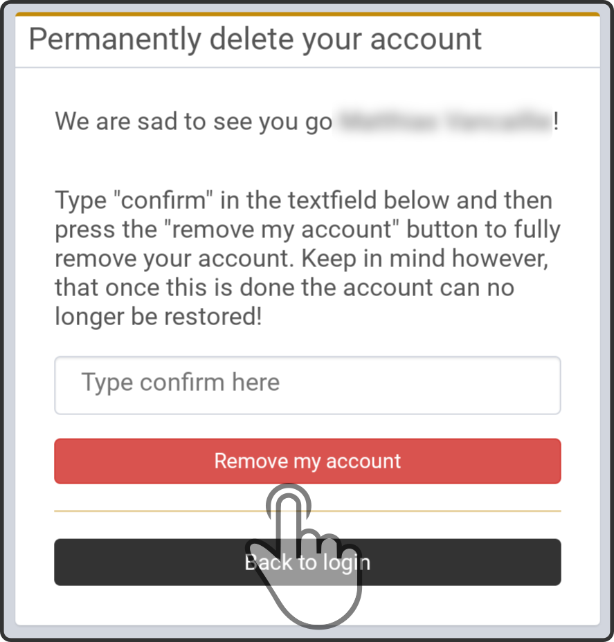 tap profile deletion confirmation