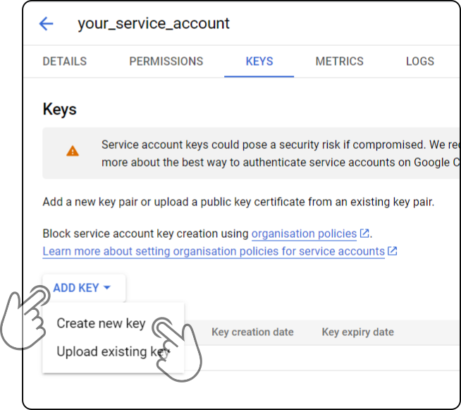 service account key add