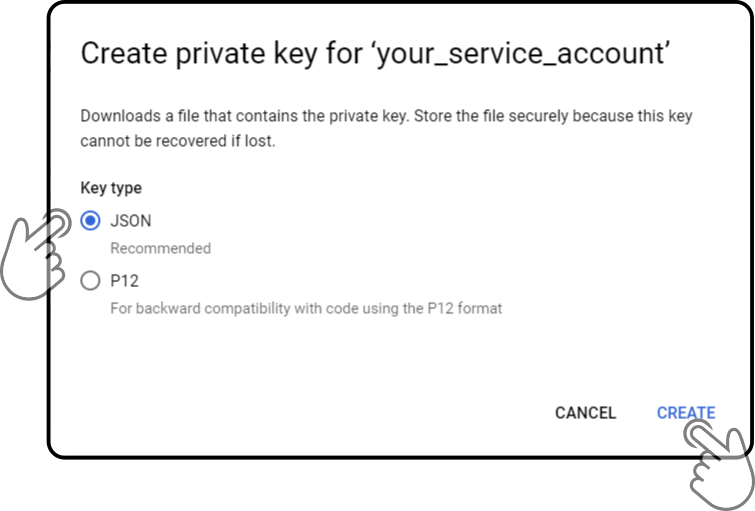 service account key create json