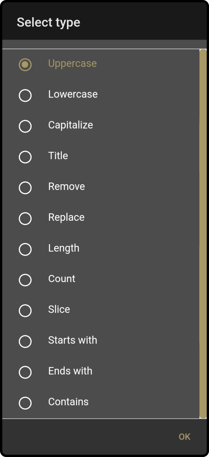 stringoperationssettings options