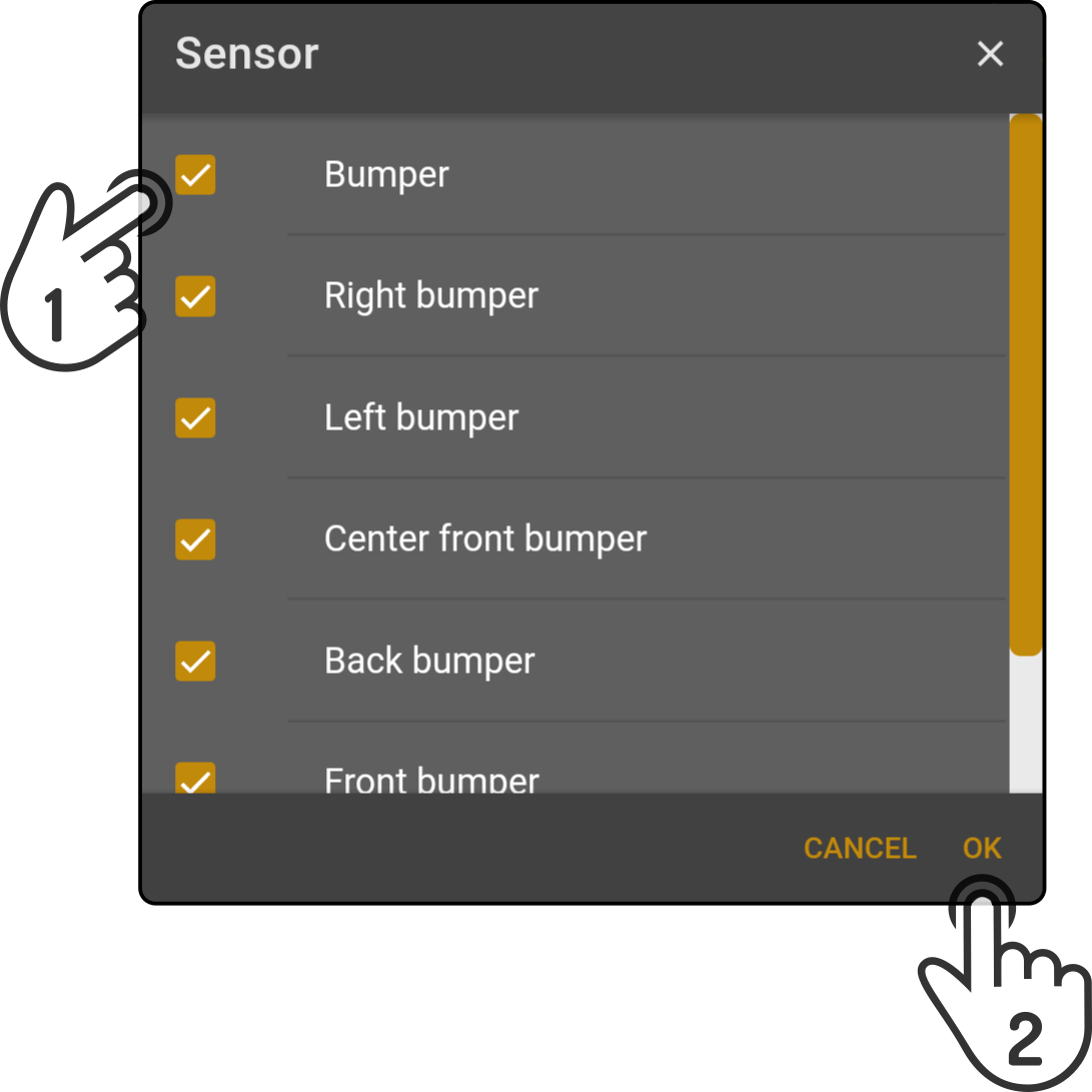 sensor settings list